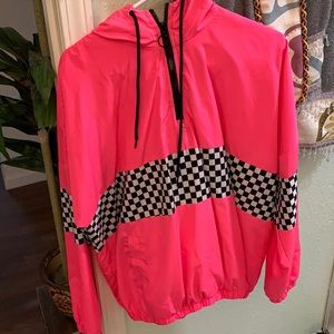 Hot pink/ checkerboard winderbreaker jacket